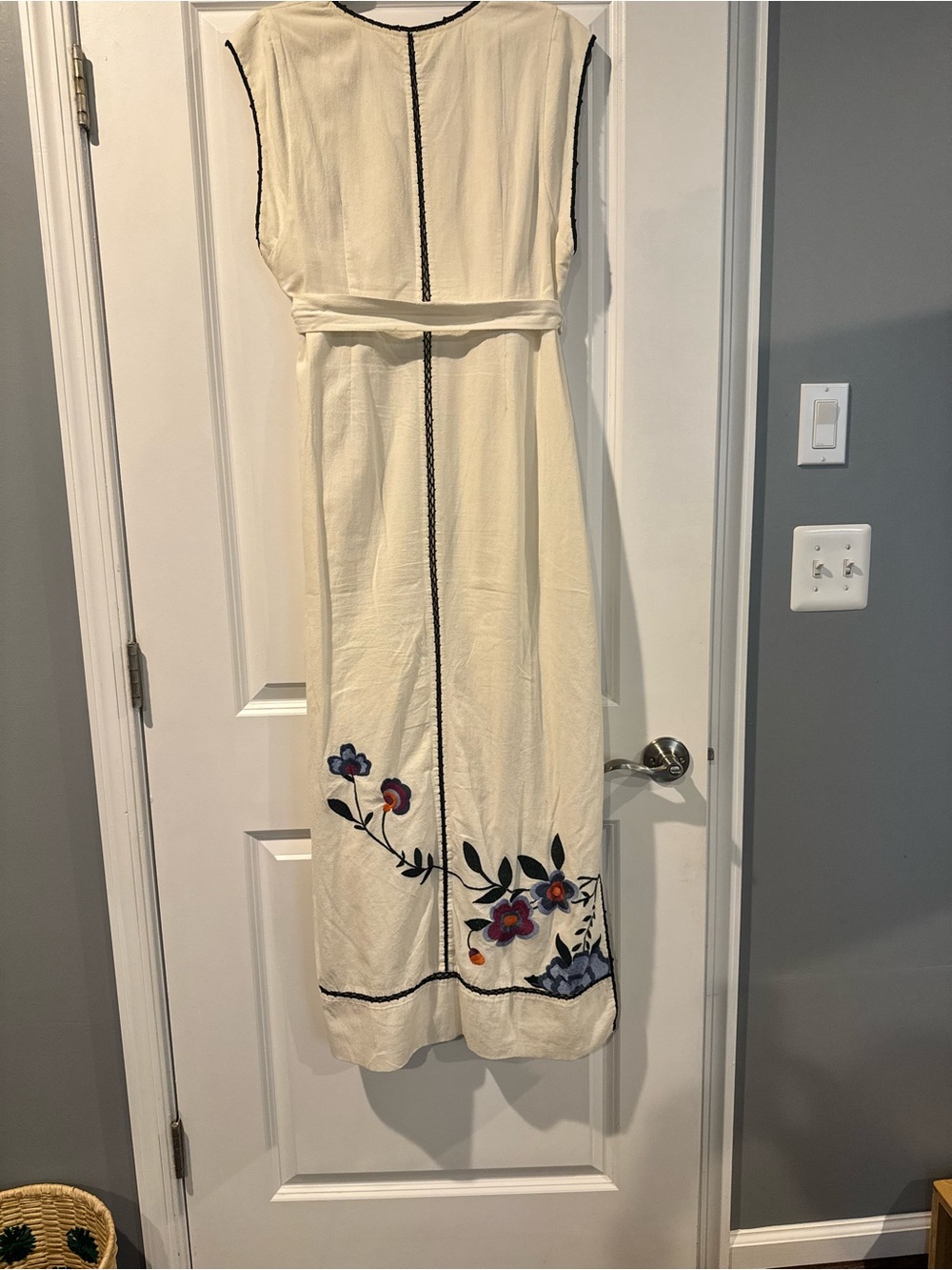 Embroidered Cream Maxi Dress with Blue Floral Accents - Picture 2 of 5